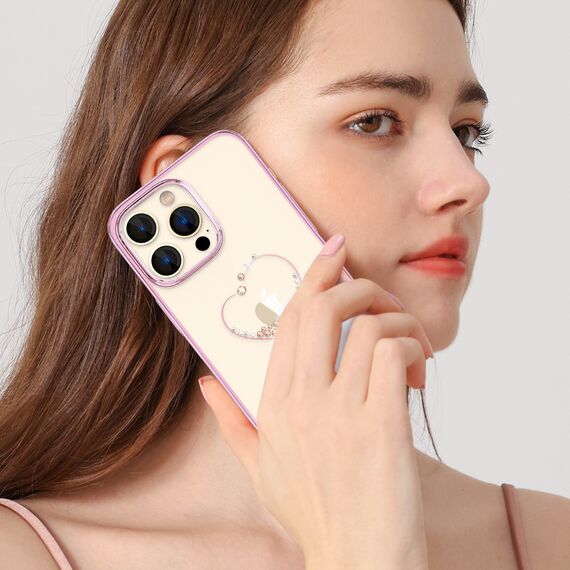 Silicone case with Swarovski crystals Kingxbar Wish Series for iPhone 14 Plus - pink | Techbox