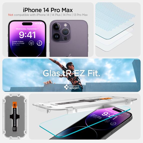 TEMPERED GLASS Spigen GLAS.TR "EZ FIT" 2-PACK IPHONE 14 PRO MAX CLEAR - Apple iPhone - Screen & Camera Protection - Techbox