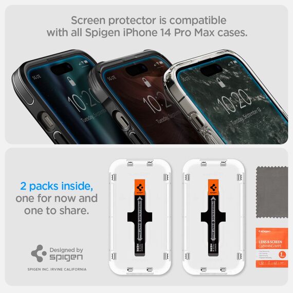 TEMPERED GLASS Spigen GLAS.TR "EZ FIT" 2-PACK IPHONE 14 PRO MAX CLEAR - Apple iPhone - Screen & Camera Protection - Techbox