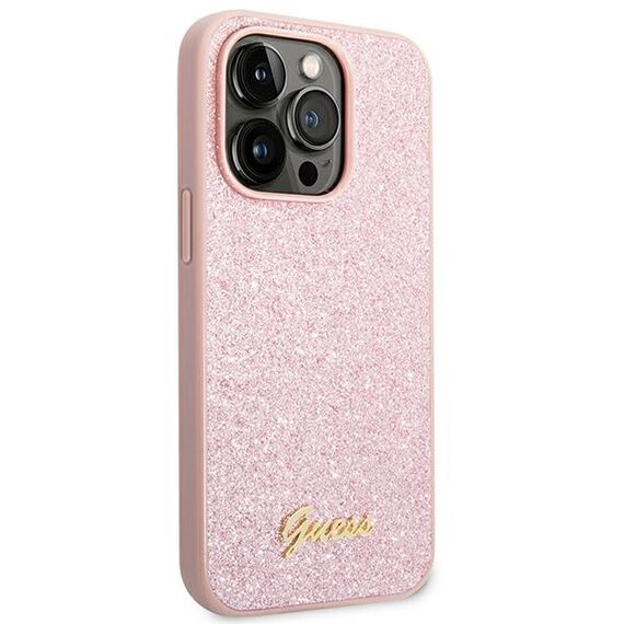 Guess GUHCP14XHGGSHP iPhone 14 Pro Max 6,7" różowy/pink hard case Glitter Script | Techbox