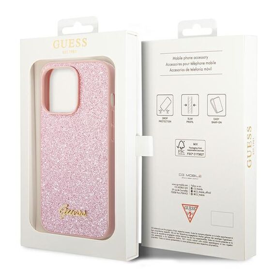 Guess GUHCP14XHGGSHP iPhone 14 Pro Max 6,7" różowy/pink hard case Glitter Script | Techbox