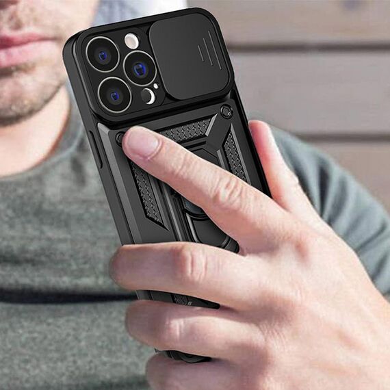 Hybrid Armor Camshield case for iPhone 14 Pro armored case with camera cover blue | Techbox