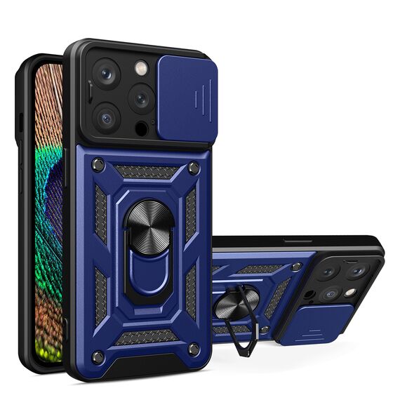 Hybrid Armor Camshield case for iPhone 14 Pro Max armored case with camera cover blue | Techbox