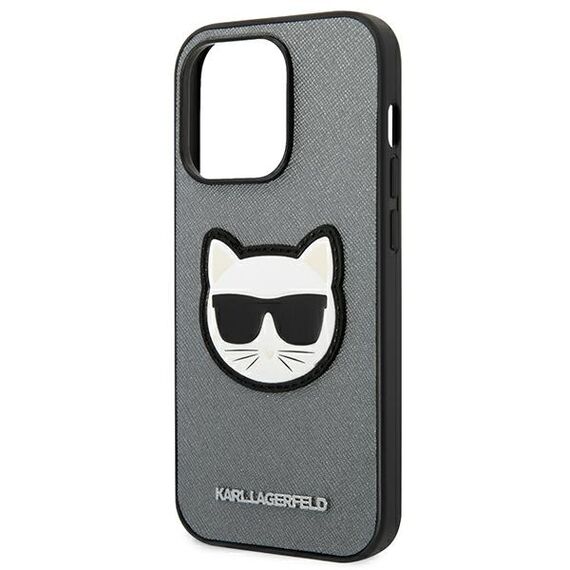 Karl Lagerfeld KLHCP14LSAPCHG iPhone 14 Pro 6,1" hardcase srebrny/silver Saffiano Choupette Head Patch | Techbox