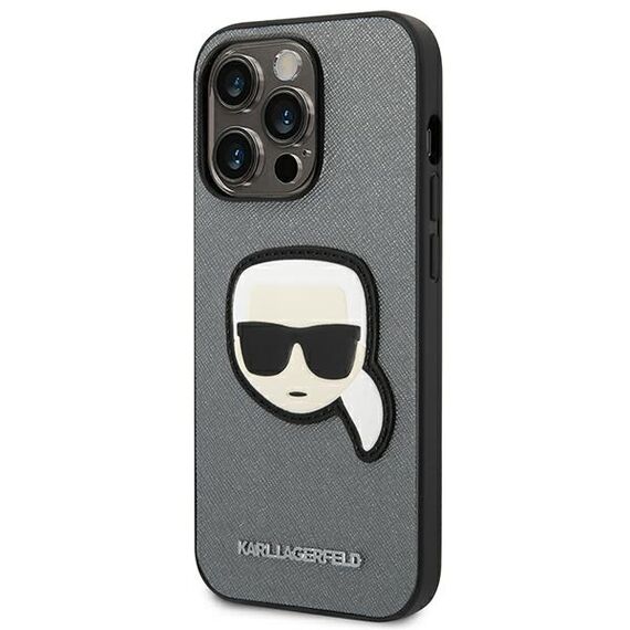 Karl Lagerfeld KLHCP14LSAPKHG iPhone 14 Pro 6,1" srebrny/silver hardcase Saffiano Karl`s Head Patch - Apple Cases - Cases - Techbox