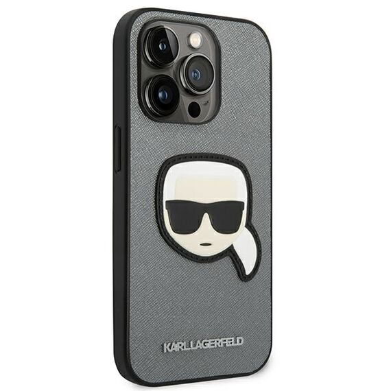 Karl Lagerfeld KLHCP14LSAPKHG iPhone 14 Pro 6,1" srebrny/silver hardcase Saffiano Karl`s Head Patch - Apple Cases - Cases - Techbox
