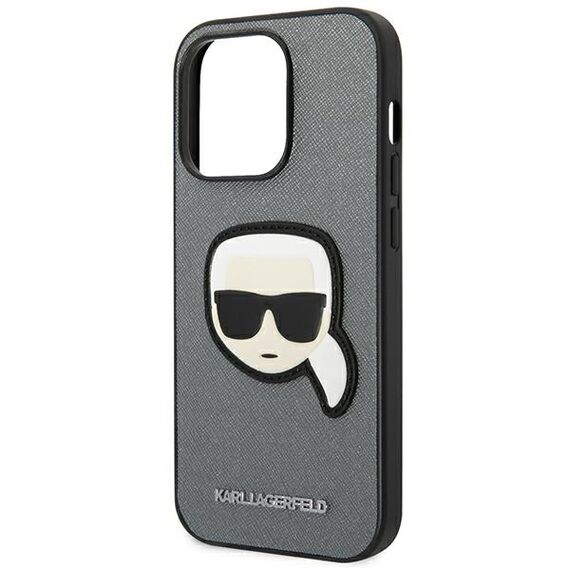 Karl Lagerfeld KLHCP14LSAPKHG iPhone 14 Pro 6,1" srebrny/silver hardcase Saffiano Karl`s Head Patch - Apple Cases - Cases - Techbox