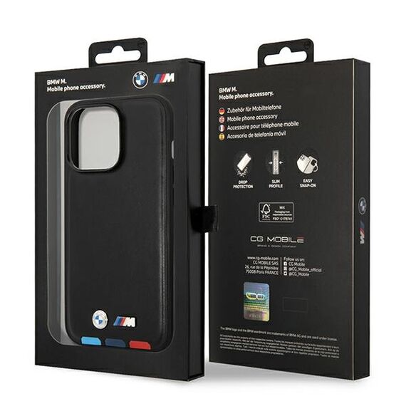 Case BMW BMHMP14L22PTDK iPhone 14 Pro 6.1 "black / black Leather Stamp Tricolor Magsafe - Apple Cases - Cases - Techbox