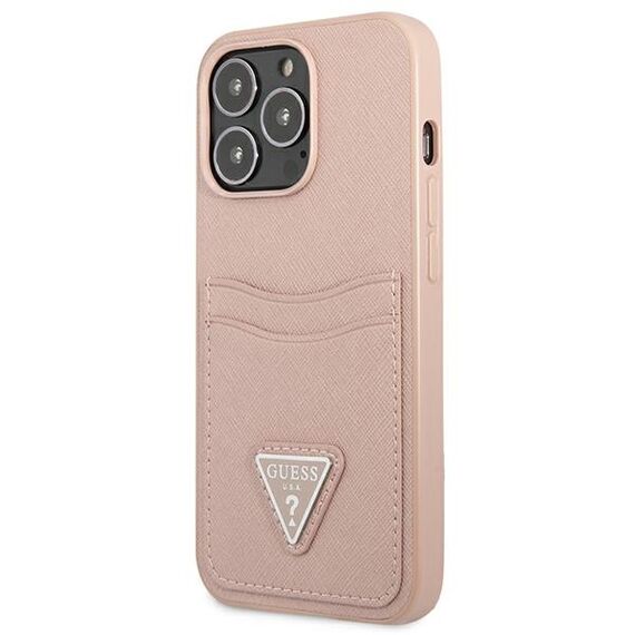Guess GUHCP13LPSATPP iPhone 13 Pro / 13 6.1 "pink / pink hardcase SaffianoTriangle Logo Cardslot | Techbox