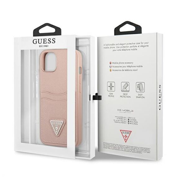 Guess GUHCP13SPSATPP iPhone 13 mini 5,4 "pink / pink hardcase SaffianoTriangle Logo Cardslot | Techbox
