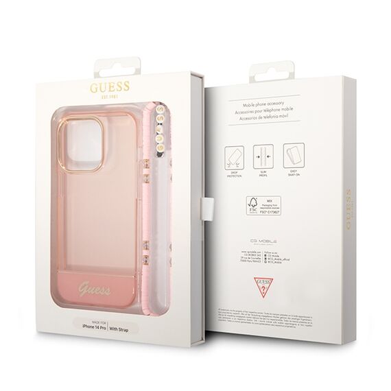 Guess GUHCP14LHGCOHP iPhone 14 Pro 6.1" pink/pink hardcase Translucent Pearl Strap - Apple Cases - Cases - Techbox