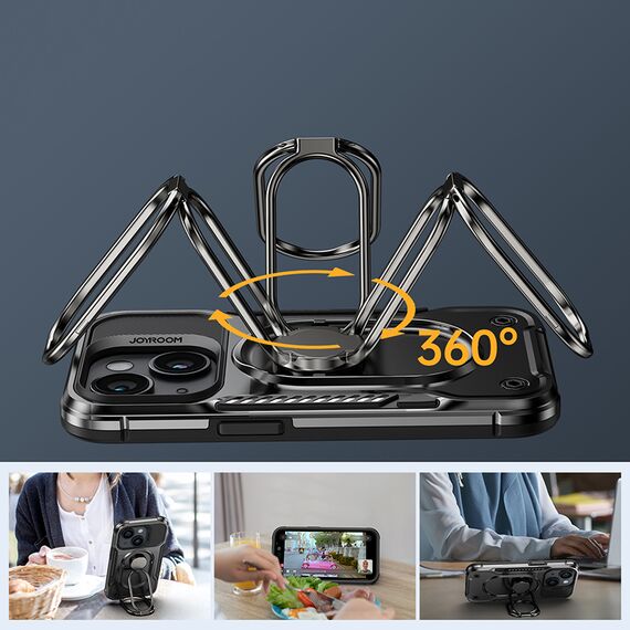 Joyroom Dual Hinge case for iPhone 14 armored case with a stand and a ring holder black - Apple Cases - Cases - Techbox
