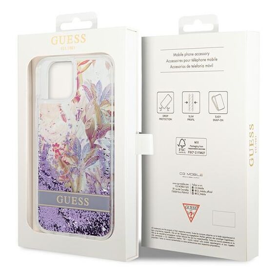 Guess GUHCP14MLFLSU iPhone 14 Plus 6,7" fioletowy/purple hardcase Flower Liquid Glitter - Apple Cases - Cases - Techbox