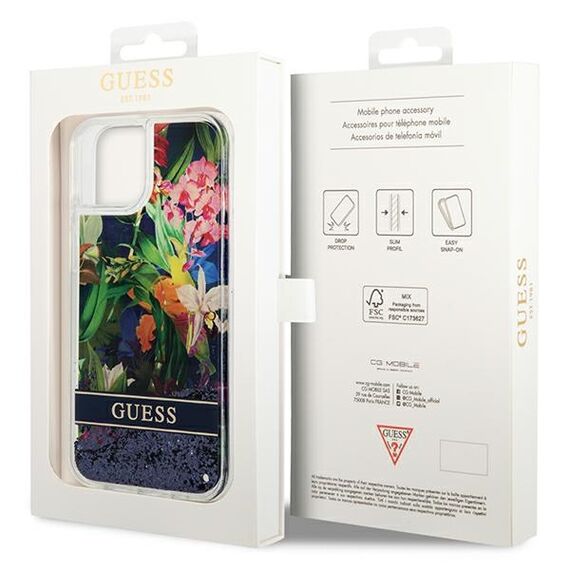 Guess GUHCP14SLFLSB iPhone 14 6.1 "blue / blue hardcase Flower Liquid Glitter - Apple Cases - Cases - Techbox