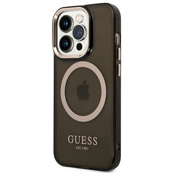 Guess GUHMP14LHTCMK iPhone 14 Pro 6.1" black/black hard case Gold Outline Translucent MagSafe - Apple Cases - Cases - Techbox