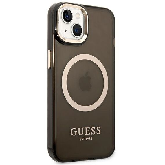 Guess GUHMP14MHTCMK iPhone 14 Plus 6.7" black/black hard case Gold Outline Translucent MagSafe | Techbox
