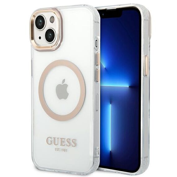 Guess GUHMP14MHTRMD iPhone 14 Plus 6,7" zÅ‚oty/gold hard case Metal Outline Magsafe - Apple Cases - Cases - Techbox