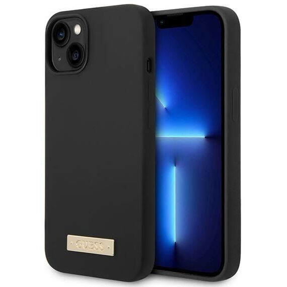 Guess GUHMP14MSBPLK iPhone 14 Plus 6.7" black/black hard case Silicone Logo Plate MagSafe | Techbox