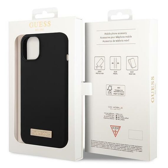 Guess GUHMP14MSBPLK iPhone 14 Plus 6.7" black/black hard case Silicone Logo Plate MagSafe | Techbox