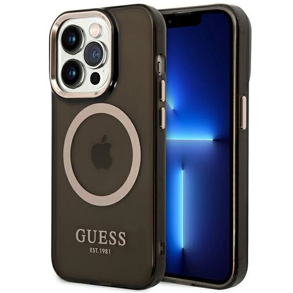 Guess GUHMP14XHTCMK iPhone 14 Pro Max 6.7" black/black hard case Gold Outline Translucent MagSafe - Apple Cases - Cases - Techbox