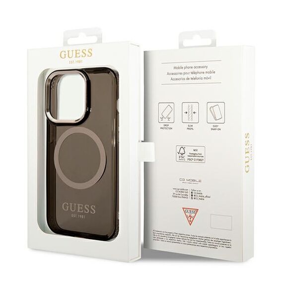 Guess GUHMP14XHTCMK iPhone 14 Pro Max 6.7" black/black hard case Gold Outline Translucent MagSafe - Apple Cases - Cases - Techbox