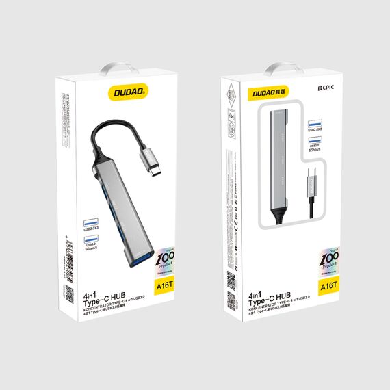 Dudao HUB 4in1 USB-C - 4x USB-A (3 x USB2.0 / USB3.0) 6.3cm black (A16T) | Techbox