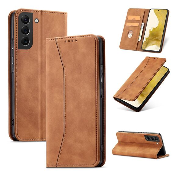 Magnet Fancy Case for Samsung Galaxy S23+ flip cover wallet stand brown | Techbox