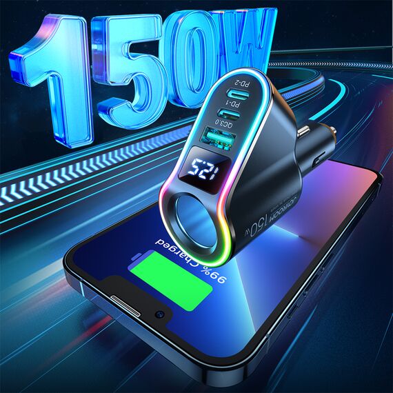 Joyroom fast car charger 4in1 USB-A QC3.0 / 2xUSB-C PD 150W black (JR-CL21) | Techbox