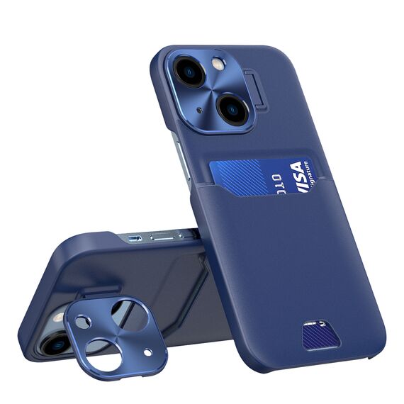 Leather Stand Case case for iPhone 14 Plus cover card wallet with stand blue | Techbox