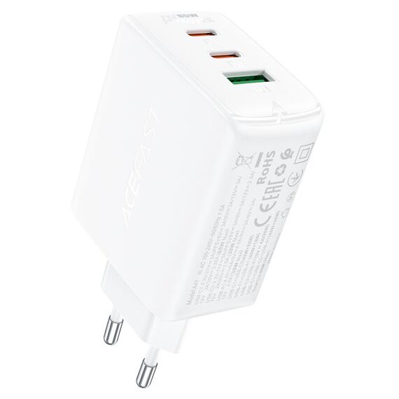 Acefast fast charger GaN (2x USB-C / USB-A) PPS / PD / QC4+ 65W white (A41) - Travel Chargers - Smartphone Chargers - Techbox