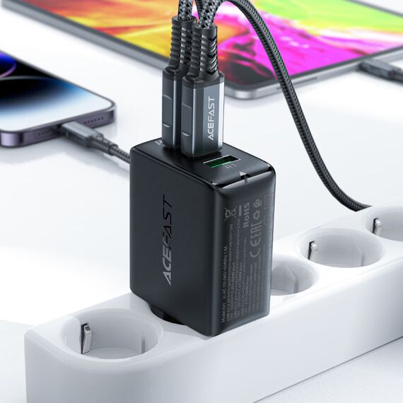 Acefast fast charger GaN (2x USB-C / USB-A) PPS / PD / QC4+ 65W white (A41) - Travel Chargers - Smartphone Chargers - Techbox