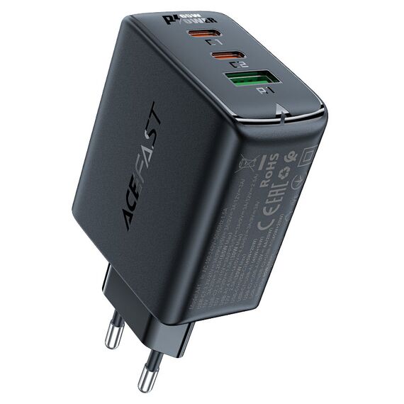 Acefast fast charger GaN (2xUSB-C / USB-A) PPS / PD / QC4+ 65W black (A41) - Travel Chargers - Smartphone Chargers - Techbox