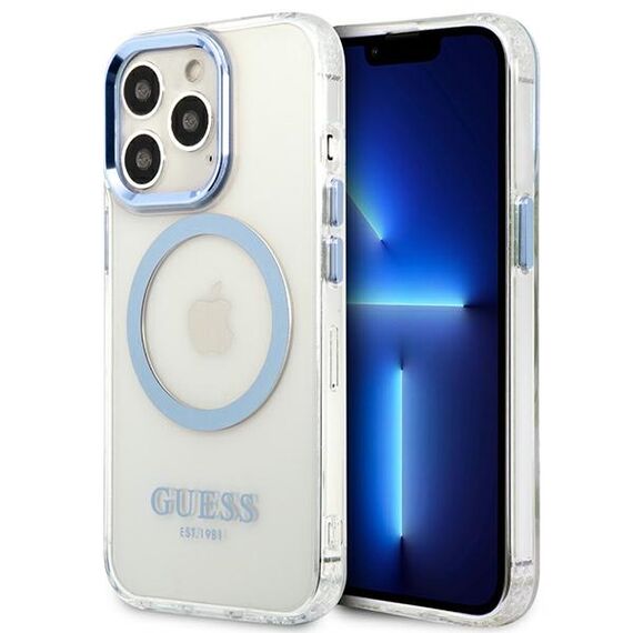 Etui Guess Metal Outline MagSafe na iPhone 13 Pro / iPhone 13 - niebieskie - Uncategorized Cases (2) - Cases - Techbox