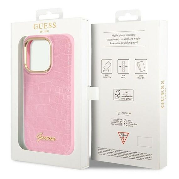 Guess Croco Collection case for iPhone 14 Pro - pink | Techbox