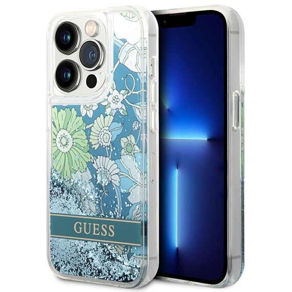 Guess Flower Liquid Glitter case for iPhone 14 Pro Max - green | Techbox