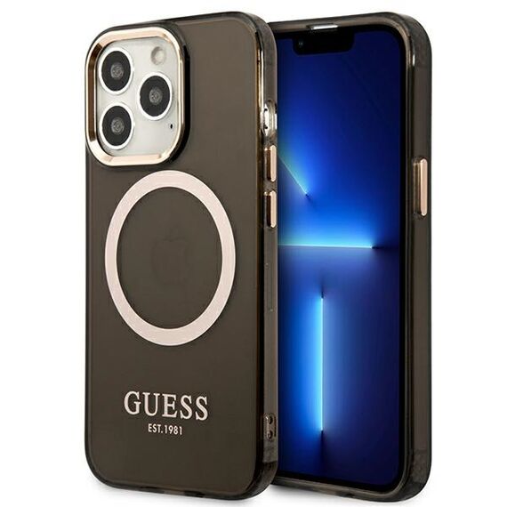Guess Gold Outline Translucent MagSafe Case for iPhone 13 Pro / iPhone 13 - Black | Techbox