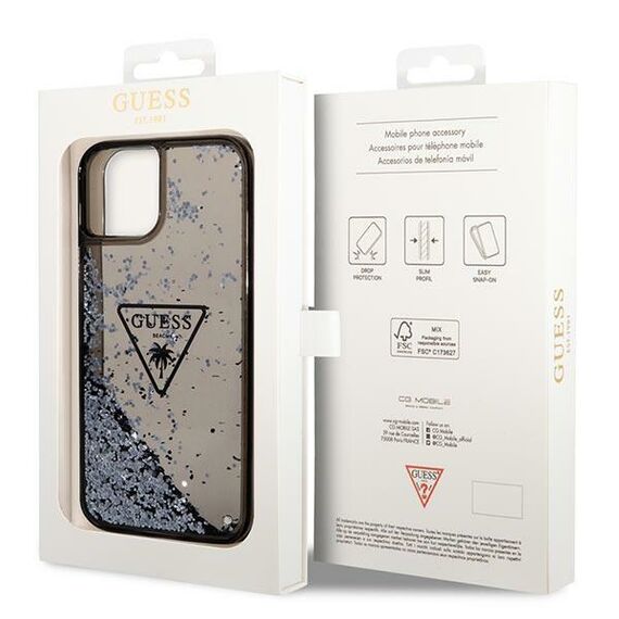 Guess GUHCP14SLFCTPK iPhone 14 6.1" black/black hardcase Liquid Glitter Palm Collection | Techbox