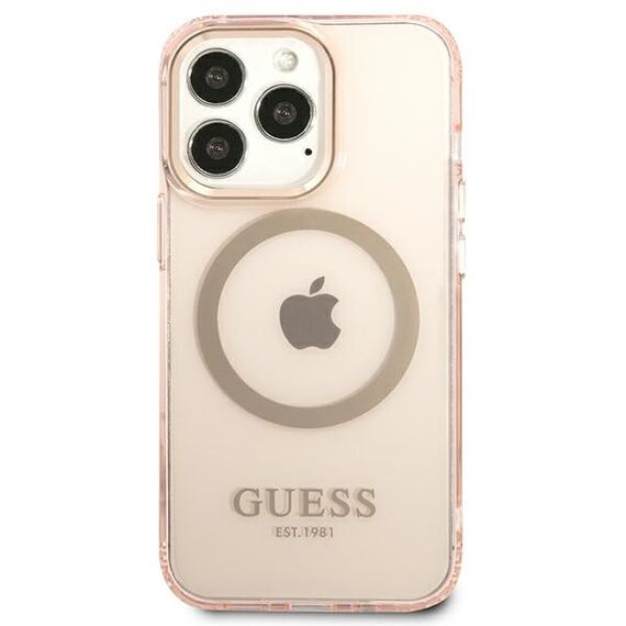 Guess GUHMP13LHTCMP iPhone 13 Pro / 13 6.1" pink/pink hard case Gold Outline Translucent MagSafe | Techbox
