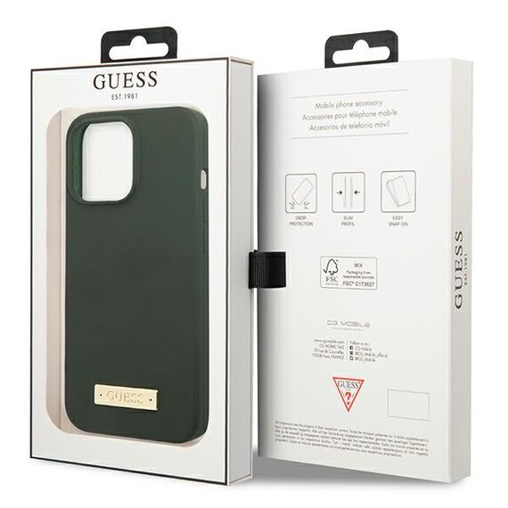 Guess GUHMP13XSPLA iPhone 13 Pro Max 6.7" green/khaki hard case Silicone Logo Plate MagSafe - Apple Cases - Cases - Techbox