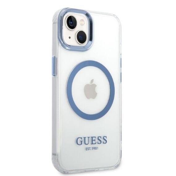 Guess Metal Outline MagSafe case for iPhone 14 Plus - blue | Techbox