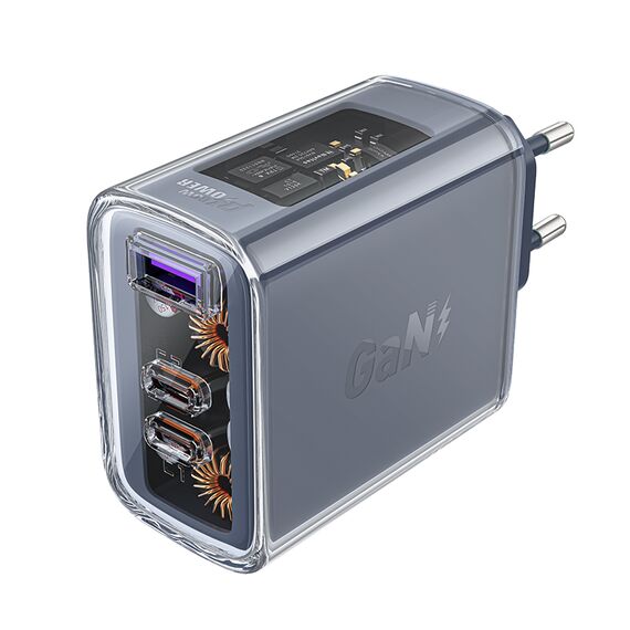 Acefast charger GaN 65W 3 ports (1xUSB, 2xUSB C) gray (A45) - Travel Chargers - Smartphone Chargers - Techbox