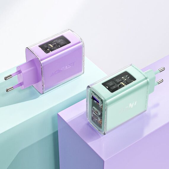 Acefast charger GaN 65W 3 ports (1xUSB, 2xUSB C) green (A45) - Travel Chargers - Smartphone Chargers - Techbox