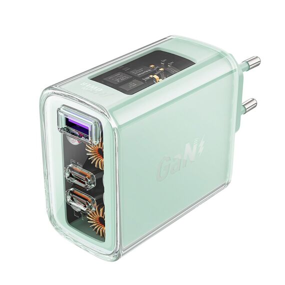 Acefast charger GaN 65W 3 ports (1xUSB, 2xUSB C) green (A45) - Travel Chargers - Smartphone Chargers - Techbox
