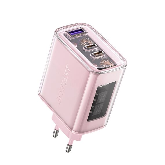 Acefast charger GaN 65W 3 ports (1xUSB, 2xUSB C) pink (A45) - Travel Chargers - Smartphone Chargers - Techbox