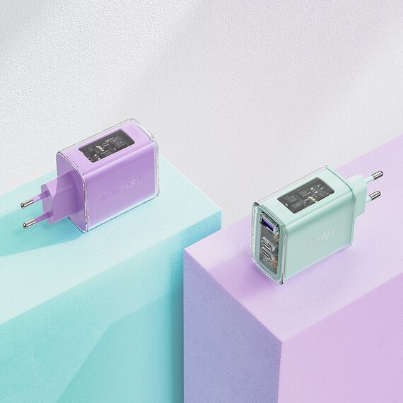 Acefast charger GaN 65W 3 ports (1xUSB, 2xUSB C) pink (A45) - Travel Chargers - Smartphone Chargers - Techbox