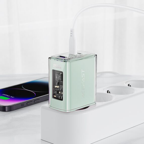 Acefast charger GaN 65W 3 ports (1xUSB, 2xUSB C) pink (A45) - Travel Chargers - Smartphone Chargers - Techbox