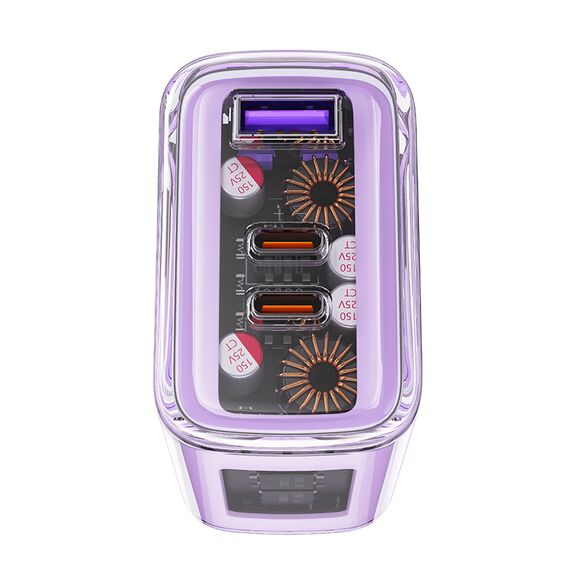 Acefast charger GaN 65W 3 ports (1xUSB, 2xUSB C) pink (A45) - Travel Chargers - Smartphone Chargers - Techbox