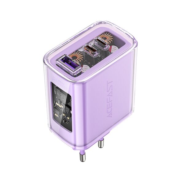Acefast charger GaN 65W 3 ports (1xUSB, 2xUSB C) purple (A45) - Travel Chargers - Smartphone Chargers - Techbox