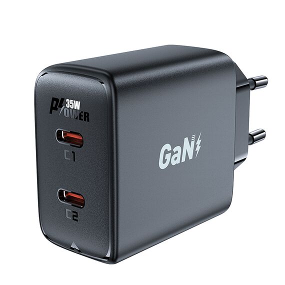 Fast charger GaN 35W PD 2x USB C Acefast A49 - black - Travel Chargers - Smartphone Chargers - Techbox