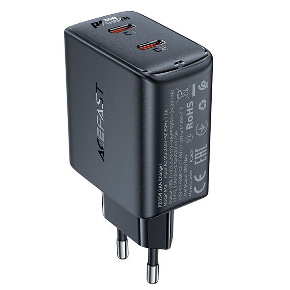 Fast charger GaN 35W PD 2x USB C Acefast A49 - black - Travel Chargers - Smartphone Chargers - Techbox